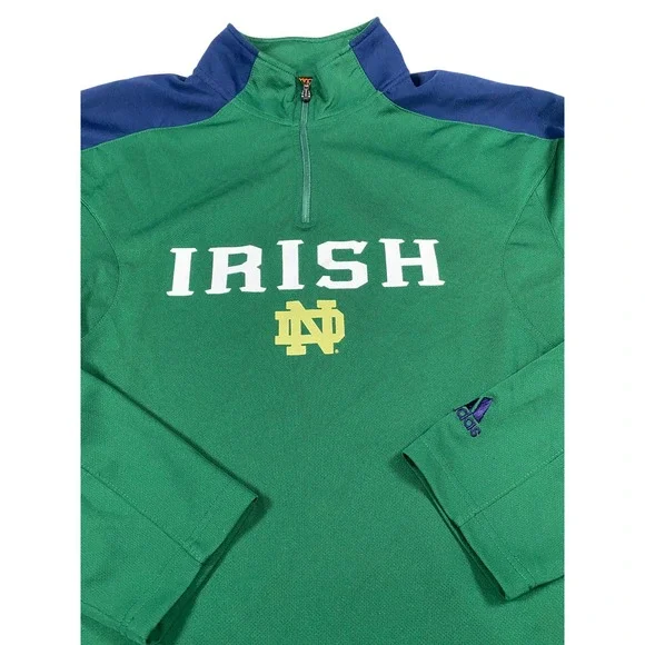 Adidas Notre Dame Fighting‎ Irish Mens Green Navy Blue Quarter Zip Pullover L
