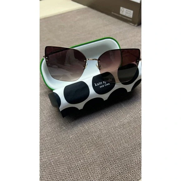 Kate Spade‎ Sunglasses One Size Brown Gold Rimless Butterfly Hello Sunshine New