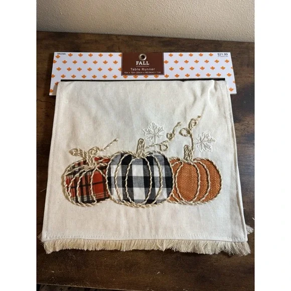 New‎ Fall table runner With pumpkins Size 13in X 72in. Off White.