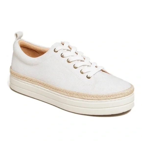NIB Jack Rogers Mia Canvas Low Top Platform Sneaker White Gold Sz 9.5