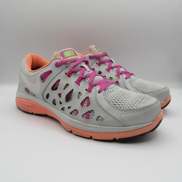 Nike Dual Fusion ST 2 Running Shoes Womens 9.5 Grey Pink Peach  599564-003
