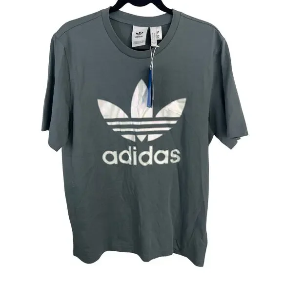 Men's Adidas Gray Holo Trefoil Logo T-Shirt Medium