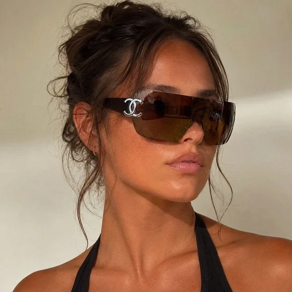 Chanel 4119 CC Rimless Shield Sunglasses Brown Gradient Italy Y2K