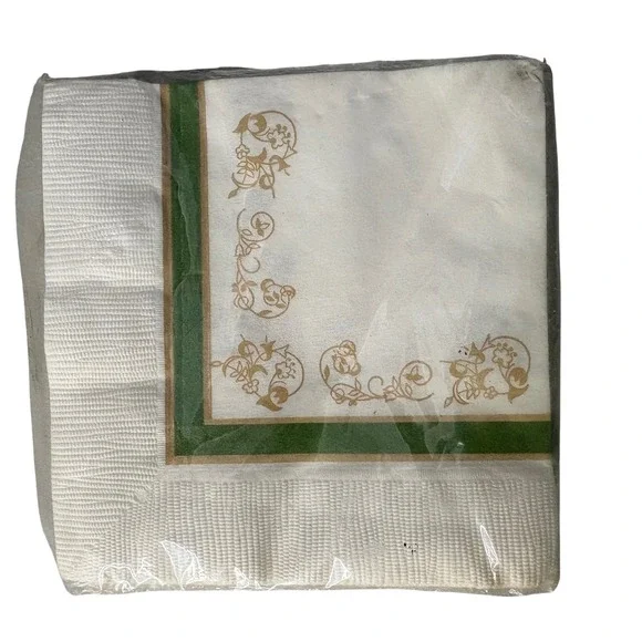 Vintage Warmel Creation Cocktail Napkins 20ct Green Gold Floral 2-Ply 10x10 New