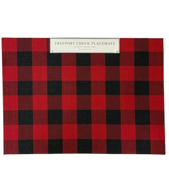 Benson Mills Placements Buffalo Check Plaid Reversible Woven Red Black Set of 4