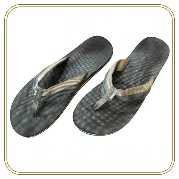 Teva Mush II Mens Flip Flops Brown Striped Fabric Strap Comfort Sandals