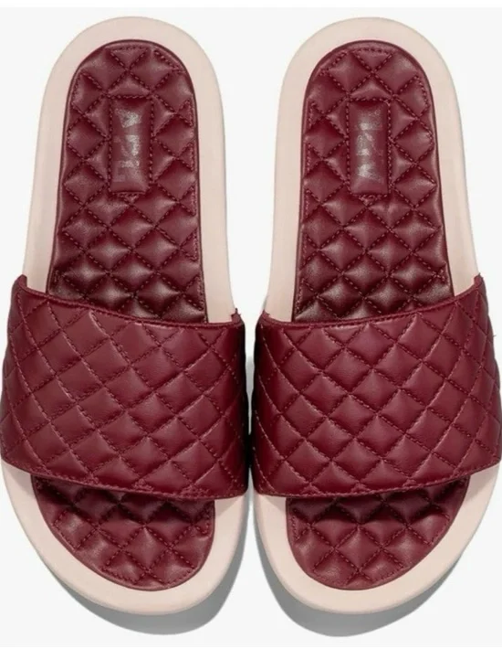 NWT APL Lusso Slide Quilted Leather Mens 12 Burgundy Athletic Sandal Comfort