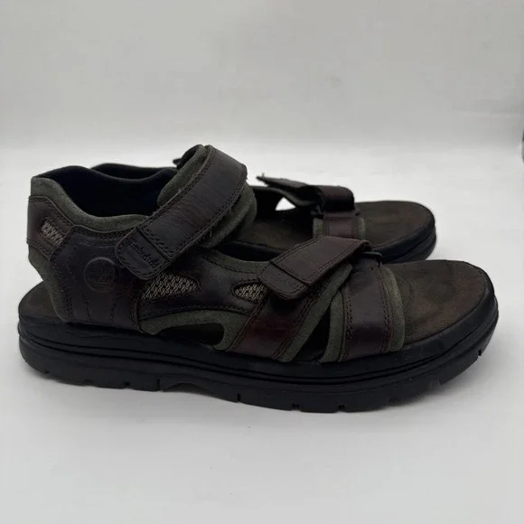 Timberland Men's Leather Upper Sandals, Size 10, In Brown/Olive Green 62004