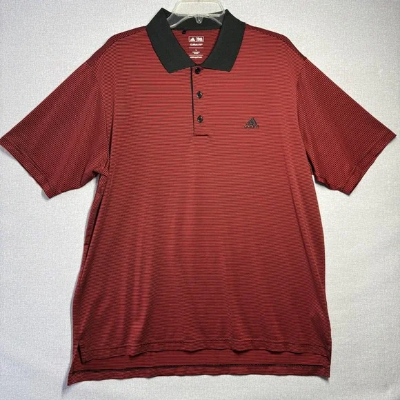 Adidas Climalite Polo Shirt Mens Large Red‎ Striped Golf Performance Stretch