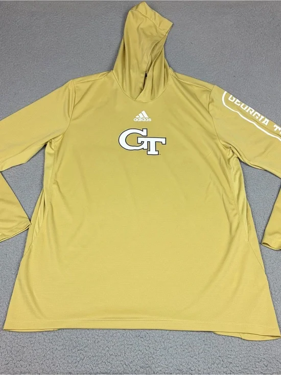 Georgia Tech Adidas Hoodie Mens XLT Gold Long Sleeve Shirt Team Player Issued