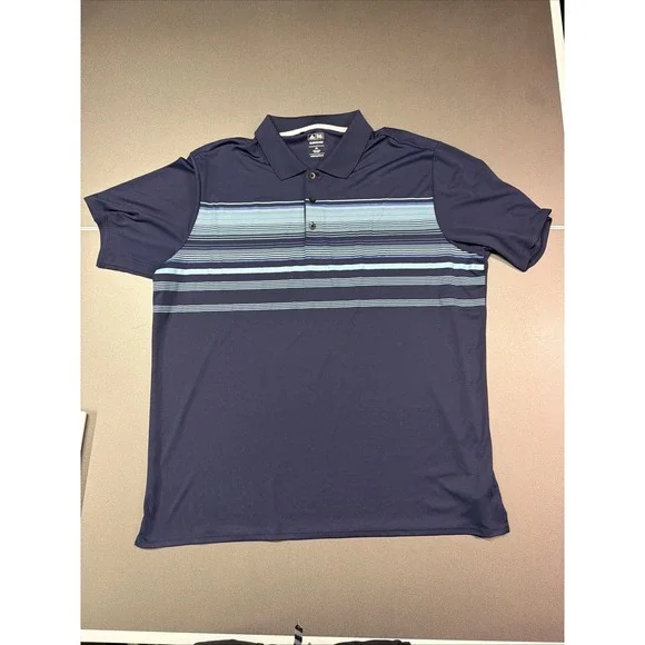 Adidas Climacool Golf Polo Shirt Men 2XL Navy Blue Striped Short Sleeve Athletic