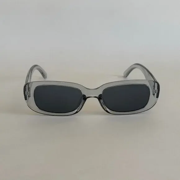 Y2K Grey Clear Square Sunglasses – Black Lenses, Unisex, UVA UVB, New