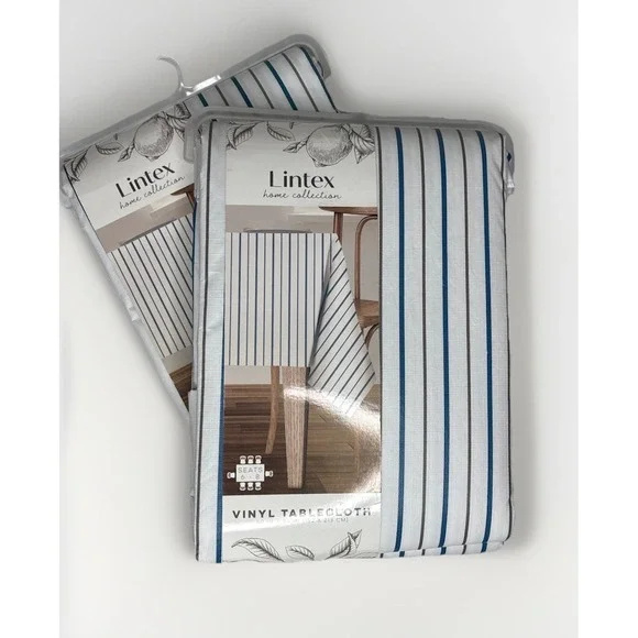 Lintex Vinyl Tablecloth Home Collection Rectangle French Stripe‎ Lot Of 2 New