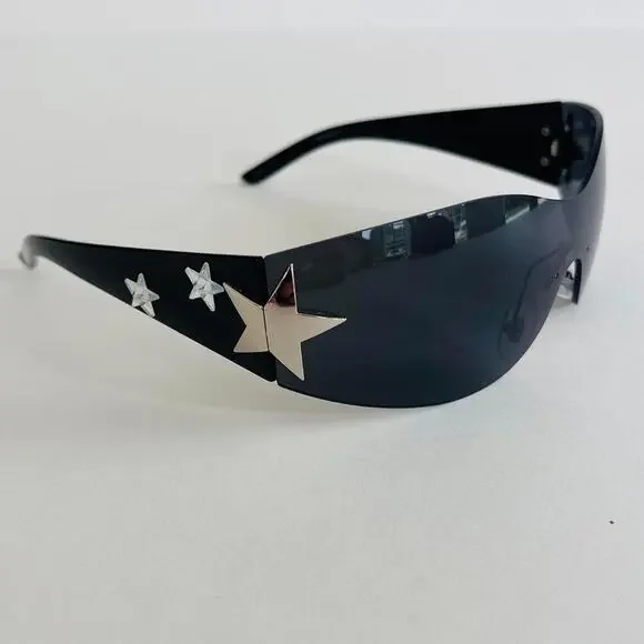 Y2K Vintage Frameless Star Sunglasses Black Gray Unisex 2000s UVA UVB