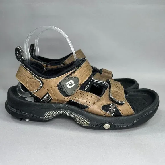 FootJoy Golf Sandals Men's Size 7 GreenJoys Brown Leather Adjustable Performance