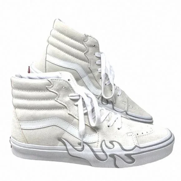 VANS Sk8-Hi Flame Suede Shoes White Gray Skate VN0005UJWWW Size Women's Sneakers