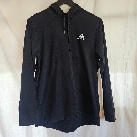 Adidas Mens Essentials Long Sleeve Hooded T-Shirt Black Large Logo Hoodie