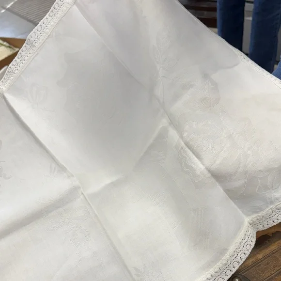 Elegant White Brocade table runner rose pattern