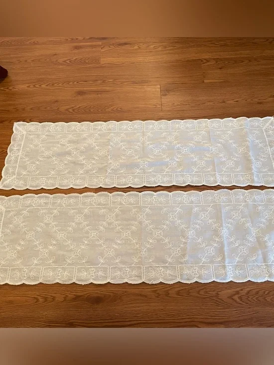 Vintage Stitched Table Runner Lot Of 2 White 22” X 40”