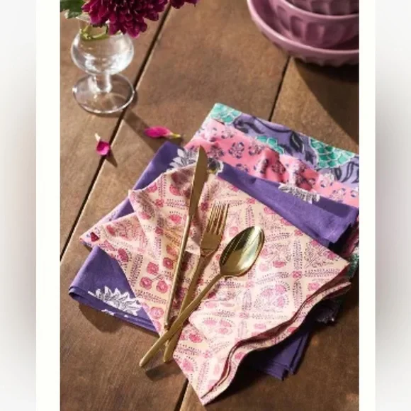 Anthropologie Kiara Mixed Cotton Napkins, Set of 4 93353126 Purple Motif