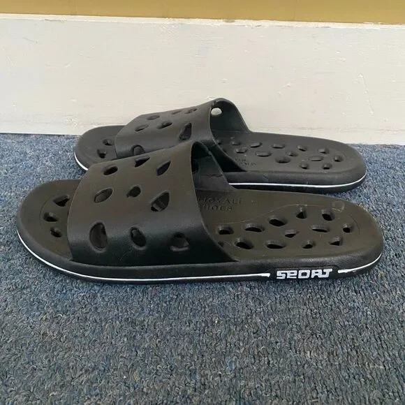 Enjoyall shoes men 12 slip on sandals w/hollow cut out holes black & white