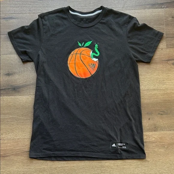 Adidas Black Tee with Orange Basketball Graphic ! Medium
