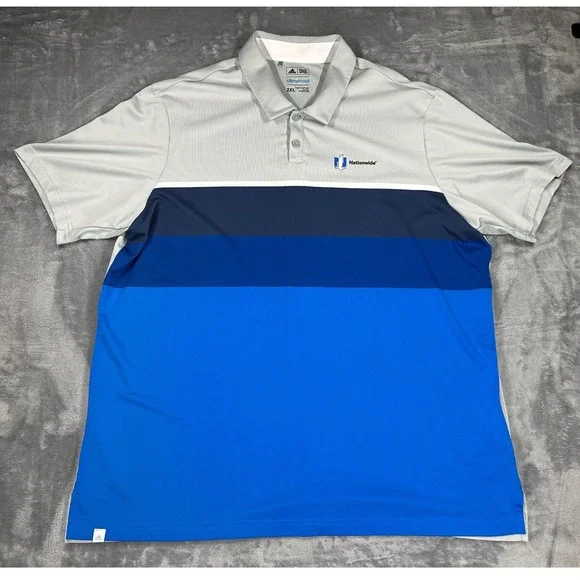 Adidas Climacool Golf Polo Shirt Mens 2XL Gray Blue Colorblock Nationwide Logo‎