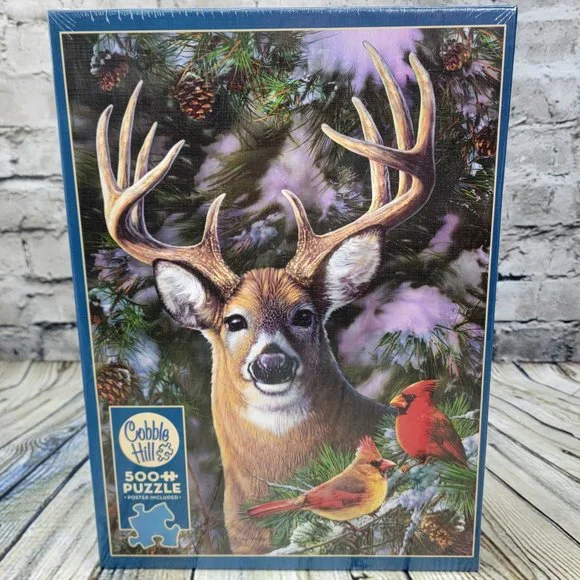 Winter Deer Cardinals Nature 500 Piece Jigsaw Puzzle Random Cut Cobble Hill  NEW