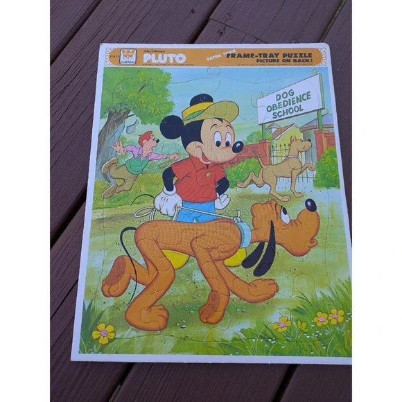 Vintage Walt Disney Whitman‎ Pluto Frame Tray Puzzle Mickey Dog Obedience School