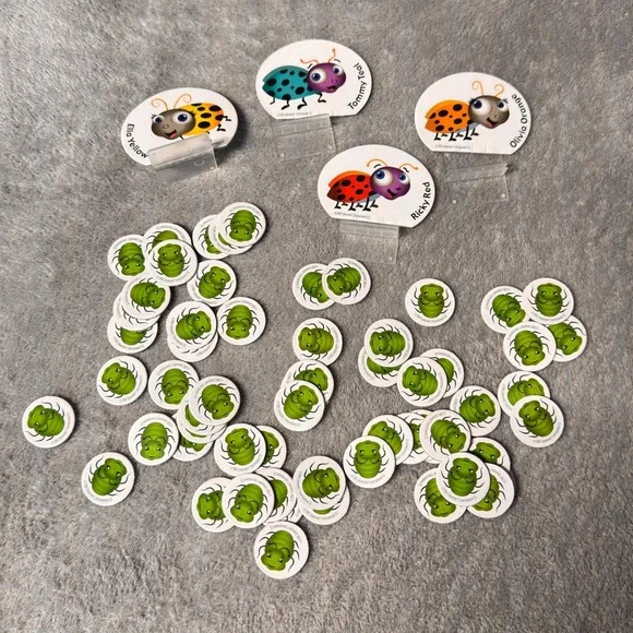 The Ladybug Game by Zobmondo 2004 Replacement Pcs 4 Movers w/Stands &‎ 61 Tokens