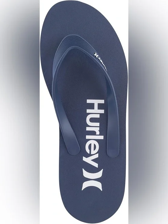 NWT Hurley Mens Navy Blue Logo Flip Flops, Size 9