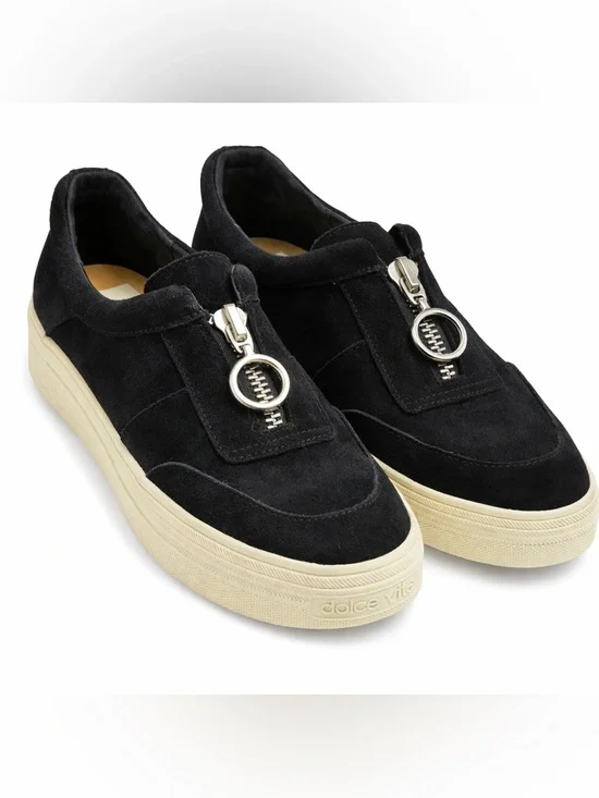 Dolce‎ Vita Trissa Black Suede Platform Sneakers with Ring-Zip Pull 8.5M