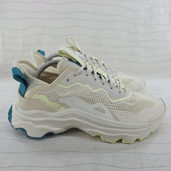 Sorel Womens Kinetic Breakthru Tech Cream Teal Trail Running Shoes Size 9.5 EUC