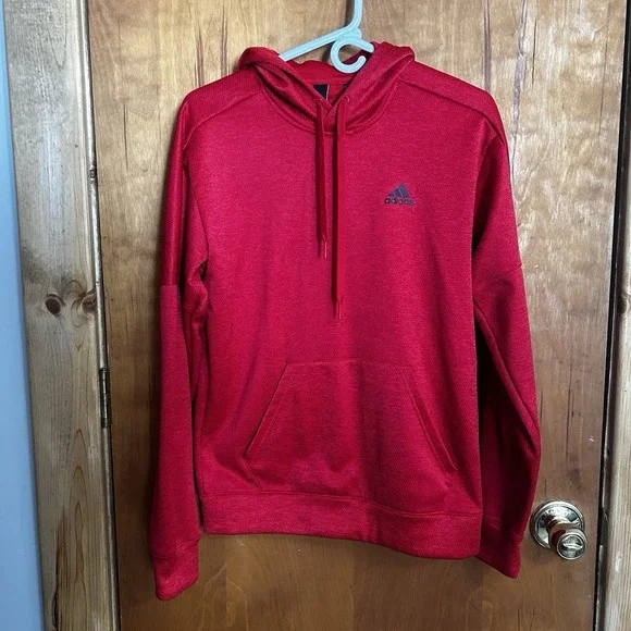 Adidas Climawarm Hoodie Mens Size Small Red Logo Hooded Sweatshirt‎