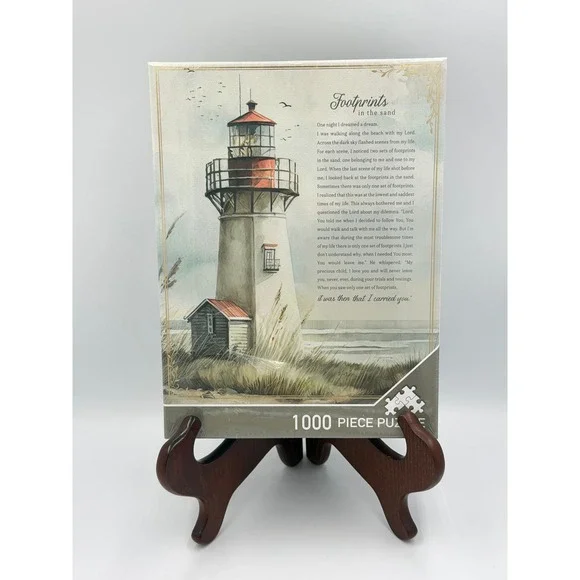 Christian Art Gifts Footprints in the Sand Lighthouse Puzzle 1000 Piece Multi