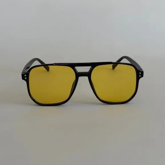 Y2K Black Yellow Square Sunglasses Unisex Retro Vintage Style UVA UVB