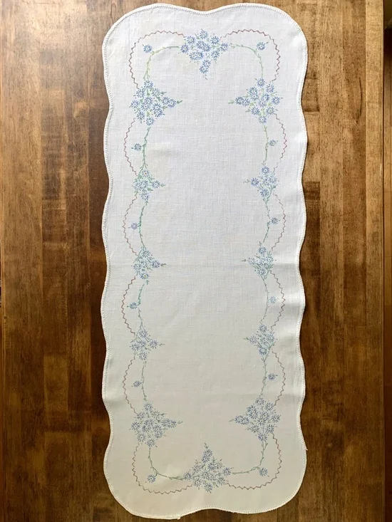 1960s Hand-Painted Floral Table Runner | Handmade by Artist Grandmother | 40