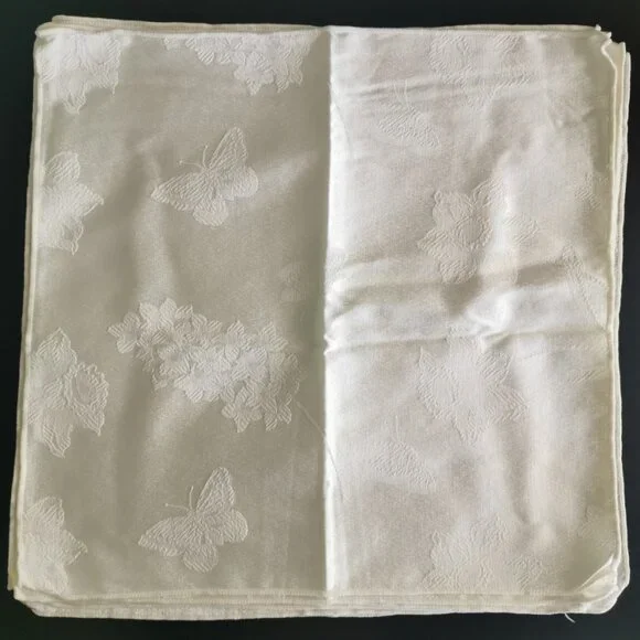 Set 6‎ White Linen Napkins Butterflies & Flowers 16x16.5