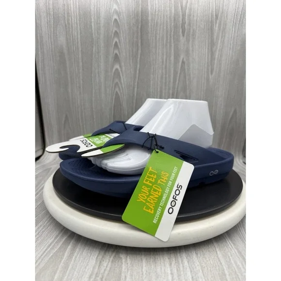 Oofos Ooriginal Mens Size 8 Womens 10 Navy Blue Recovery Sandals Flip Flops NEW
