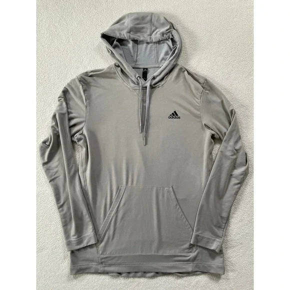 Adidas Mens Medium Grey Aeroready Hoodie Lightweight Pullover H47658 Athleisure