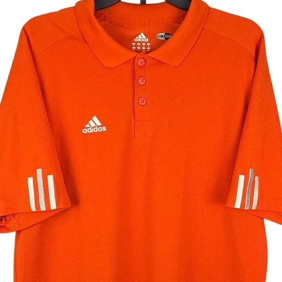 Adidas Golf Polo Shirt Mens Medium Orange 3-Stripes Short Sleeve ClimaCool‎