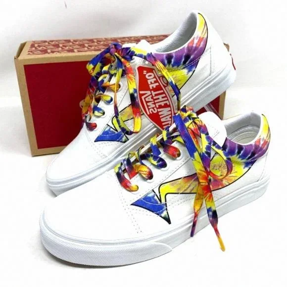 💖MEGA SALE💖VANS Old Skool Warp Canvas White Tie VN0A4U3B21R Women’s Shoe Dye