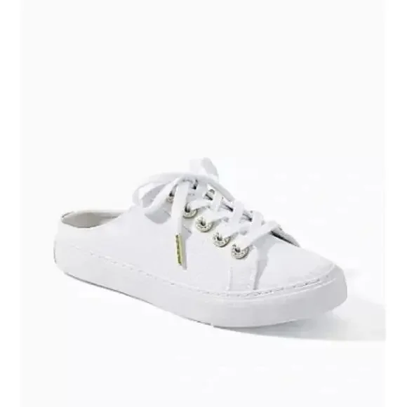 Lilly Pulitzer White Preppy Minimalist Old Money Gold Accents Mule Sneaker Sz 10