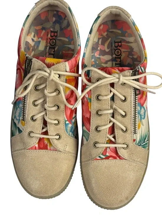 Born Tamara Multi Floral Tropical Canvas  Suede Lace Up Sneaker Size 10