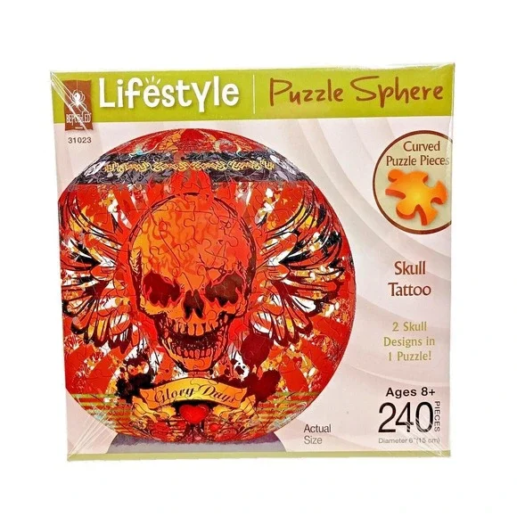 New 3D SPHERE SKULL‎ PUZZLE w Multi-Tattoos 240 Pcs Lifestyle BePuzzled #31023