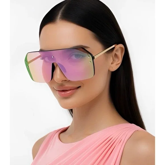 Eye Wear Sunglasses UV400‎ Protection Pink Mirror Lens Women Female Luxury Gafas
