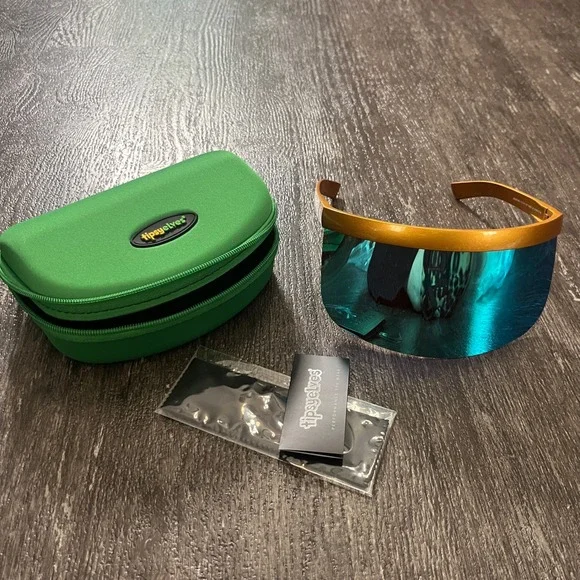 Tipsy Elves Million Dollar Baby Visor Sunglasses Ice Blue Gold Frame Ski UV400