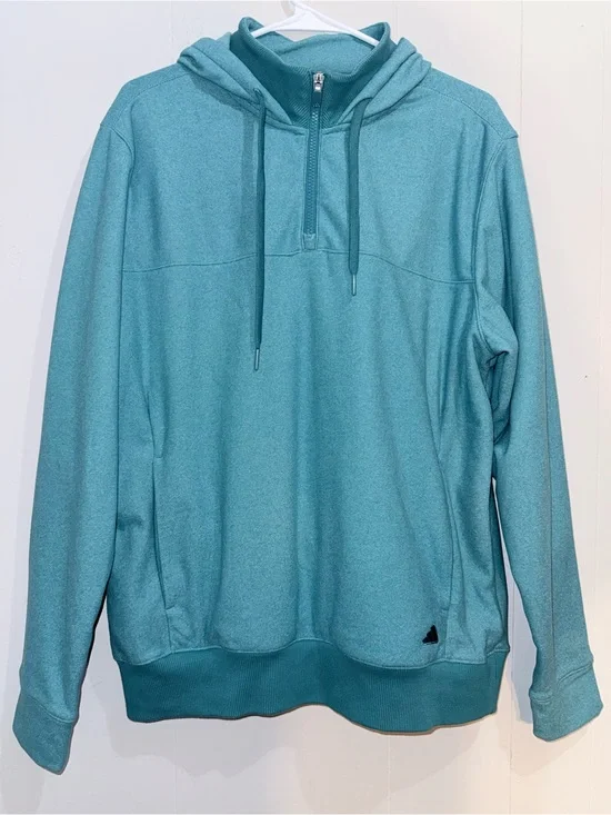 adidas Go-To 1/4 Zip Golf Hoodie Arctic Fusion Teal Blue Fleece Pullover L