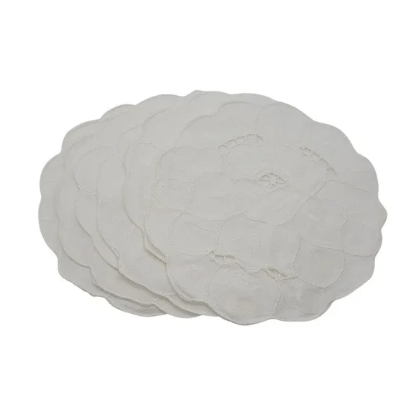 Vintage White Hand Made Cotton Floral Doilies Set of 6 Round 8 Inch Cutwork 588