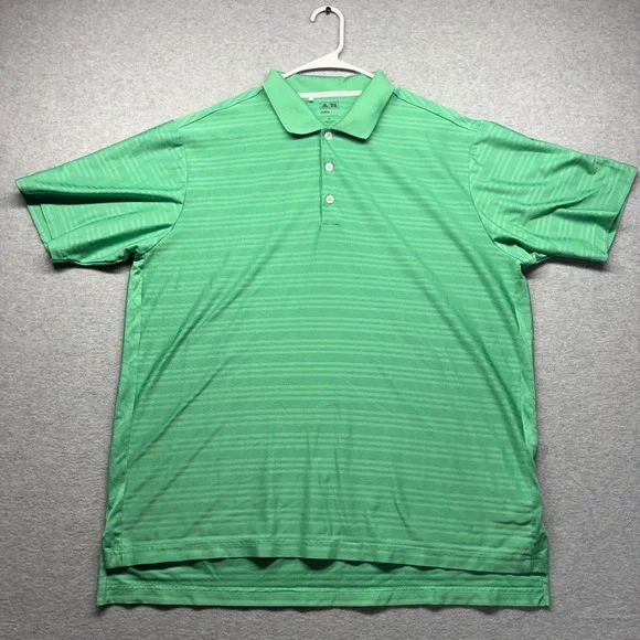 Adidas ClimaCool Mens Golf Polo Shirt XL Green Striped Short Sleeve Performance